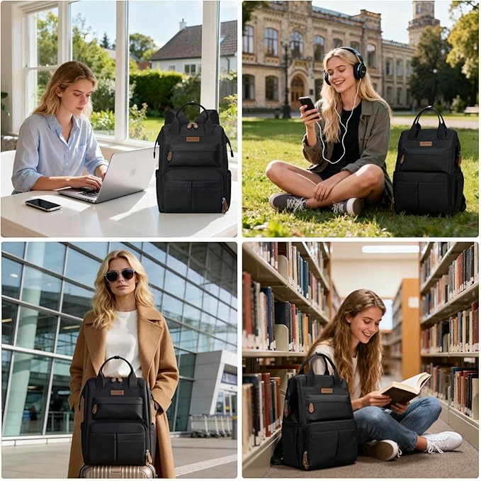 Maelstrom Laptop Backpack, Fits 15.6-17.3 Inch Travel Backpack Gift for Women Men, Waterproof College School Computer Bag, Anti-theft Business Work Bag with Luggage Strap (Black, 17.3 Inch)