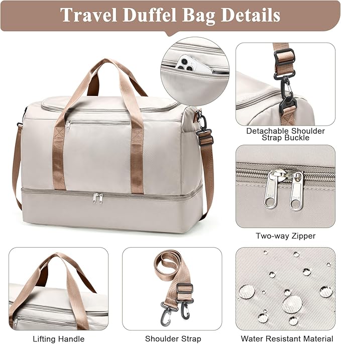 Travel Duffle Bag with Shoe Compartment, XL Weekender Bags for Women, Carry On Overnight Bags for Gym Sports & Business Trips, Water-Resistant Hospital Bag for Labor and Delivery
