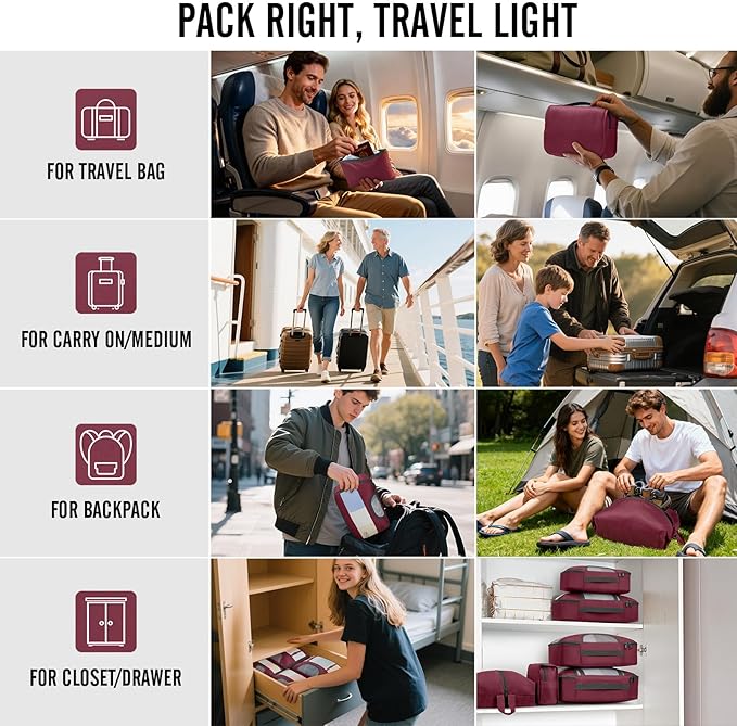 Veken 8 Set Packing Cubes for Travel Essentials, Gifts for women, Suitcase Organizer Bags in 4 Sizes, Carry-On Luggage Accessories with Large Laundry & Hanging Toiletry Bag, Must-Have for Airplane