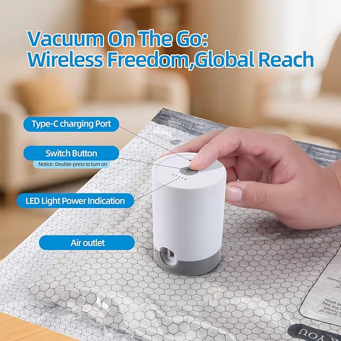 Vacuum Bags For Travel With Rechargeable Air Pump 15 Pack Compression Packing Bags for Luggage, Carry-On Space Saver for Clothes, Ideal for Dorm Living & Small Space Storage