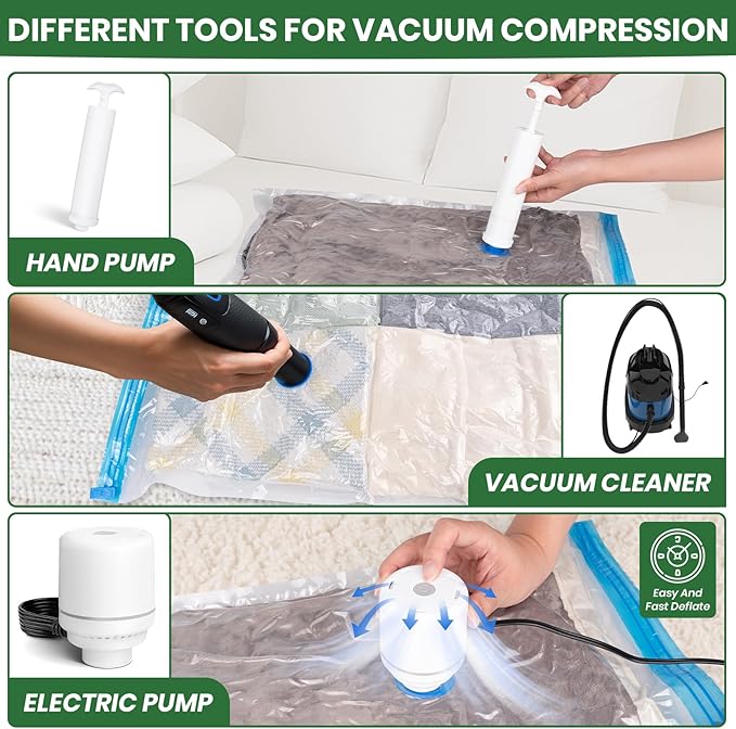Vacuum Storage Bags,30Pack Vacuum Seal Bags for Clothing,Travel,Clothes,Comforters,Blankets,Pillows-6 Jumbo+6 Large+6 Medium+6 Small+6 Roll Up Space Saving Bag Hand Pump Included