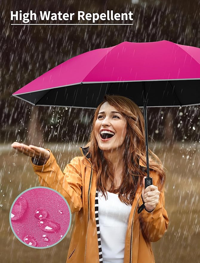 Seniny Inverted Travel Umbrella Compact - Windproof Umbrellas for Rain with Reflective Strip, Large UV Umbrella for Sun Protection, Automatic Portable Umbrellas Fold in Reverse for Car, Backpack