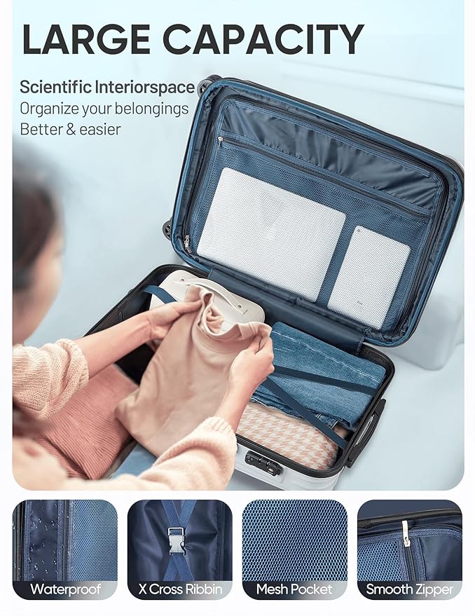 Carry on Luggage - Airline Approved Suitcases with Spinner Wheels, Built-In TSA Lock，Hard Shell Expandable Suitcases
