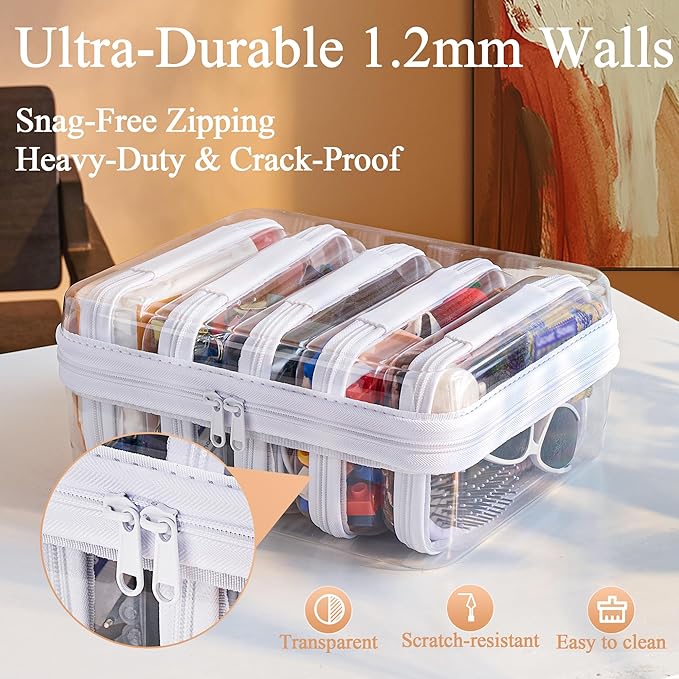 6 pcs Zipper Pouches, Hard Shell Toiletry Bag, Stackable Travel Organizer, Cosmetic Bags, Transparent Diaper Bag, Storage Cases (Tall M + 5S)