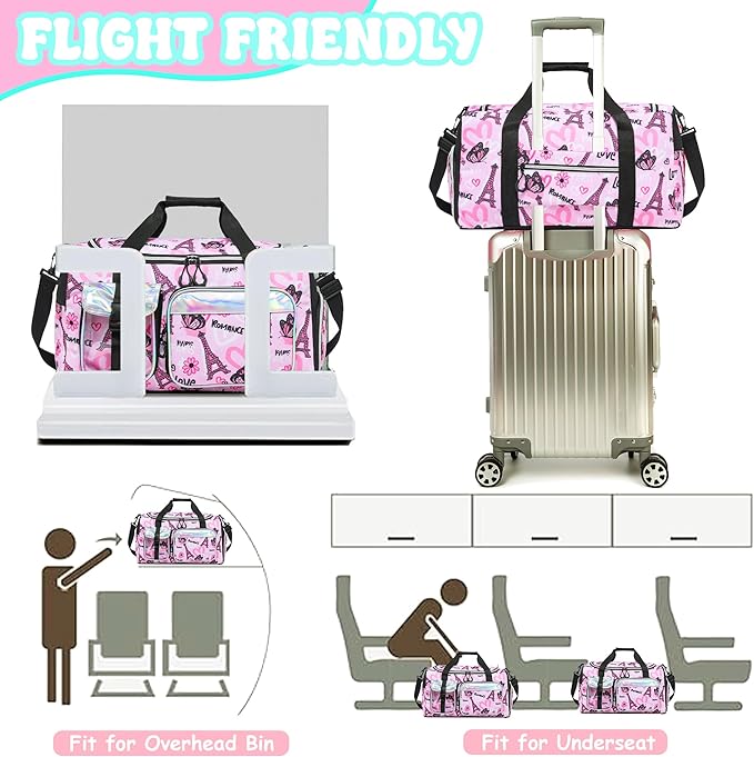 Kids Duffle Bag Girls Dance Bag Travel Overnight Sleepover Bags for Girls Gymnastics Sports Bags for Kids with Shoe Compartment