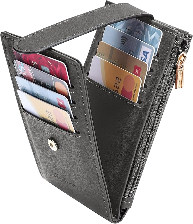 Chelmon Womens Wallet Slim RFID Blocking Bifold Multi Card Case Wallet with Zipper Pocket (Deep Grey)