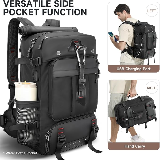 SWICKY 50L Large Capacity Travel Backpack, Outdoor Hiking Camping Bag with Shoe Compartment, Heavy Duty, Fits 17" Laptop