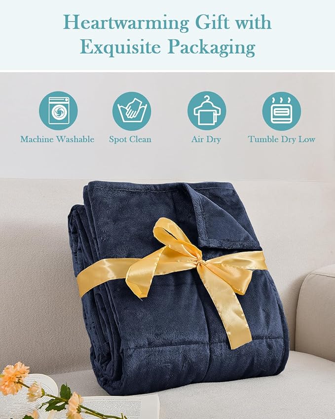 Topblan Weighted Blanket Queen Size 20lbs, Adult Weighted Blankets with Soft Warm Fabric for Sleeping and Calming, Adult Heavy Blanket for Sofa Bed, Navy Blue, 60 x 80 inches