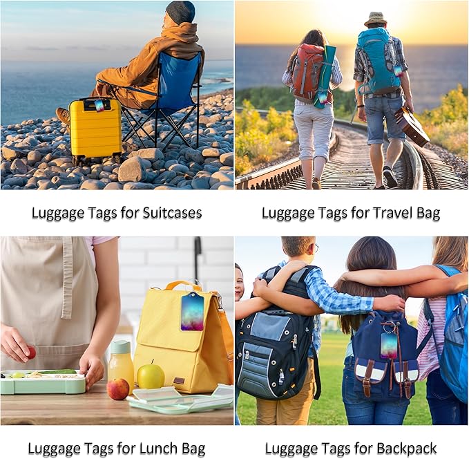 Luggage Tags for Suitcases, 4 Pack Cute PU Leather Suitcase Tag Identifiers TSA Approved with Stainless Steel Loop and Address Card for Baggage Tag for Cruise Airport Travel Essentials by Chelmon