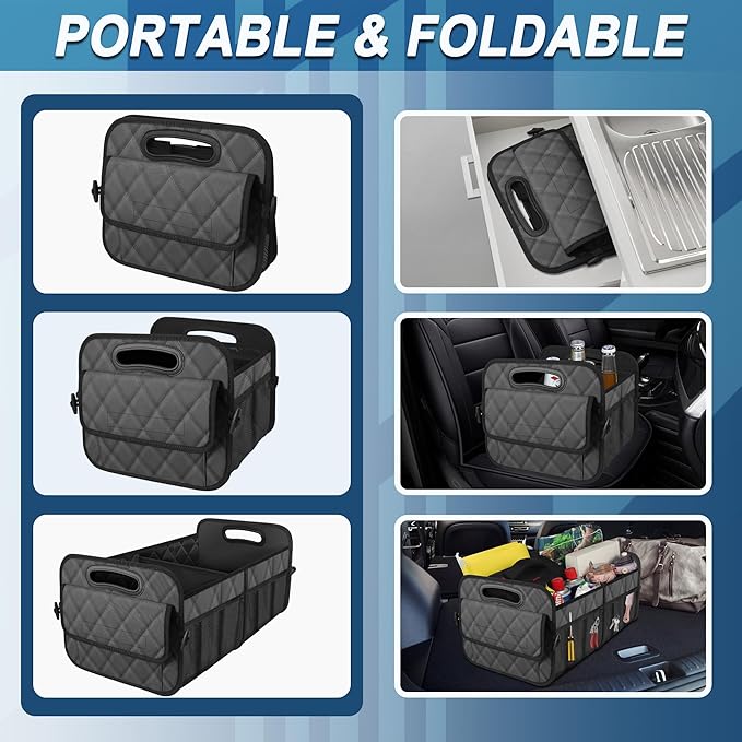 Deosk Car Trunk Organizer for SUV, Car Organizers and Storage with 6 Pocket, Car Accessories for Women/Men 50L Waterproof Polyester Trunk Organizer(Medium,Charcoal)