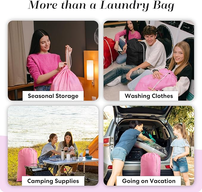 Handy Laundry Extra Large Heavy Duty Laundry Bag – 30" x 40" Pink Nylon, Durable Drawstring Closure, Machine Washable, Holds Up to 60 lbs, Travel Dirty Clothes Bag, Laundry Hamper Liner