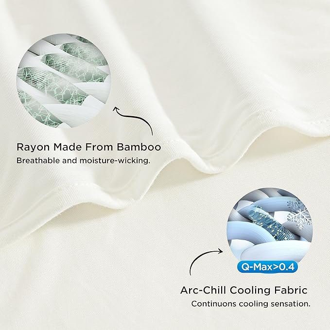 Bedsure Off White Cooling Blanket Queen Size for Hot Sleepers - Summer Cold Blanket for Queen Size Bed with Rayon Derived from Bamboo, Ice Cool Cold Arc-Chill Thin Summer Bedding Essentials, 90x90