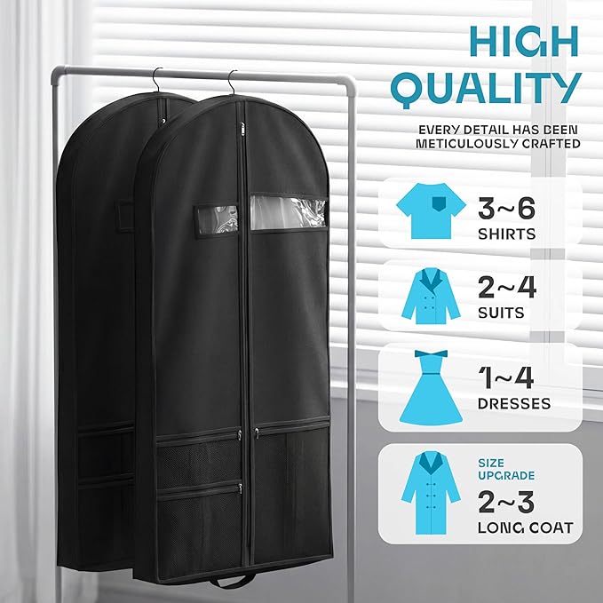 Travel Garment Bag with Zipper Pocket, Suit Bag for Suits, Dresses, Coats