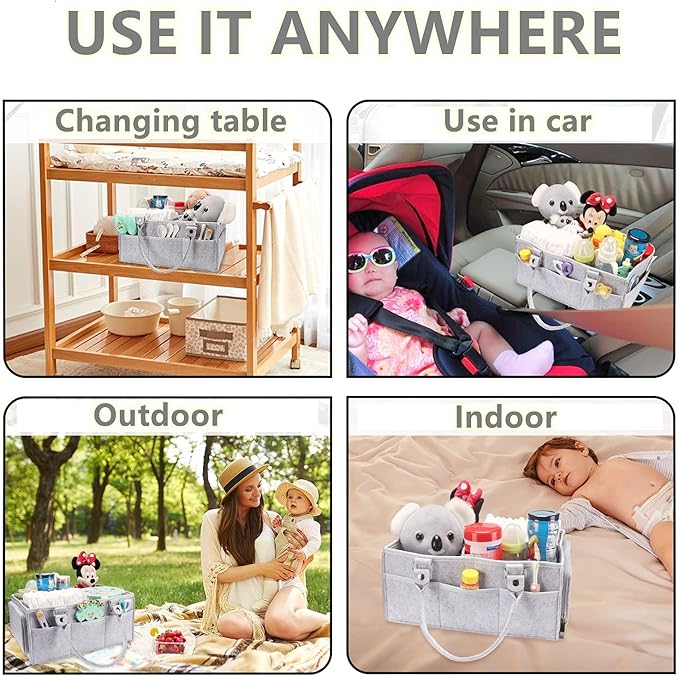 XUANGUO Baby Diaper Caddy Organizer with Handle - Gender Neutral Nursery Storage Bin Basket - Portable Tote Bag - Car Organizer - Newborn Essentials - Grey