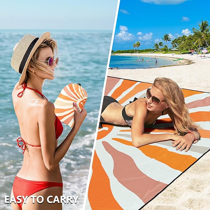 Beach Blanket Waterproof Sandproof Extra Large Beach Mat 79" X 83"/120"x108"for 1-8 Adults Quick Drying Durable Outdoor Picnic Mat for Beach Travel Camping Hiking