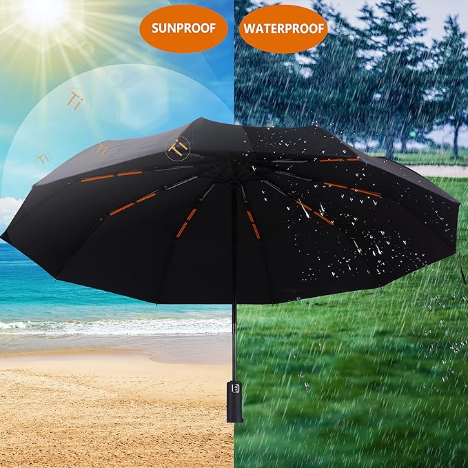 Bluinzi 46 Inch Compact Umbrellas for Rain - Travel Small Umbrella - Automatic Folding Umbrella - Windproof Portable Umbrella, Double 10-rib