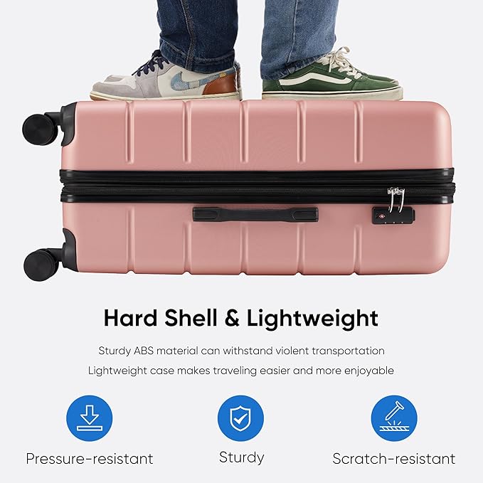 OLIXIS 24 Inch Luggage, Hardside Suitcase with Spinner Wheels, Lightweight ABS Hard Shell Checked Luggage, TSA Approved Lock, Expandable Medium Suitcase for Travel & Business–Pink