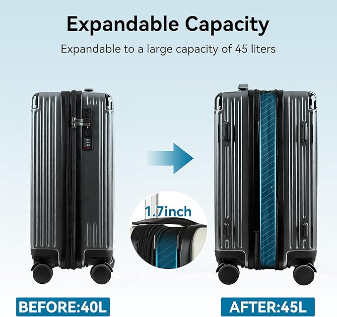 20 Inch Carry On Luggage with Spinner Wheels,PC Expandable Hard Shell Suitcase with USB Port,Lightweight Travel Luggage Airline Approved for Men Women (Iron Gray)