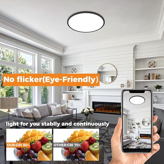 hepside 15.8INCH 4Pack Big Dimmable Flush Mount Ceiling Light Fixture Black, 3CCT 3000/4500/6000K Ceiling Lamp, 36W 4200LM Super Bright Low Profile Light for Bedroom, Kitchen, Bathroom, Hallway