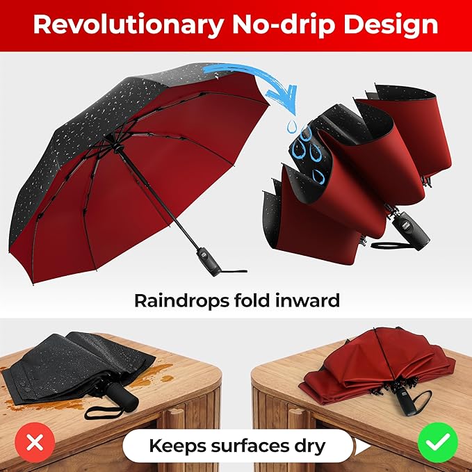 TUMELLA Inverted Windproof Umbrella, Large, Strong, Light, Portable, Automatic Reverse Folding Rain Umbrella, Durable Premium Grip, Fits Car & Backpack