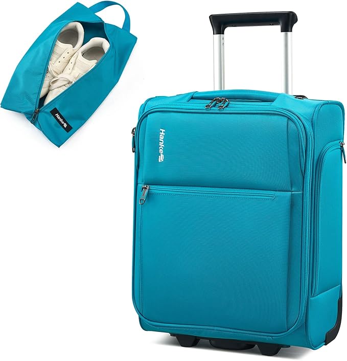 Hanke Underseat Carry On Luggage with Wheels, 17-Inch Small Suitcase Rolling Under Seat Luggage, Lightweight Personal Item Bag with 15.6" Compartment for Overnight & Short Trips, Caribbean Blue