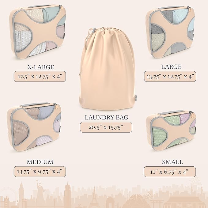 Shacke Packing Cubes for Travel 5 Set - Compression Luggage Organizer Bags - Versatile Travel Organizer for Women and Men - Optimized Packing Bags - Travel Essentials (Nude Beige)