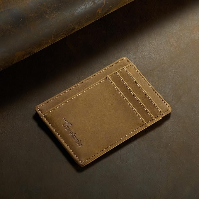 Travelambo Slim Wallet Front Pocket Minimalist Leather RFID Blocking Medium Size