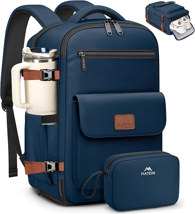 MATEIN Personal Item Travel Backpack, Lightweight Frontier Personal Item Bag with Shoe Compartment 15.6 inch Water Resistant Travel Laptop Backpack Airline Approved Underseat Backpacks for Women, Blue