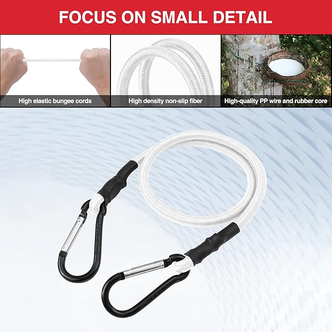 WORKPRO 24 Inch Bungee Cords with Hooks, 4 Pack Superior Rubber Heavy Duty Bungee Straps Strong Elastic Rope for Outdoor Tent, Luggage Rack, Camping, Cargo, RV, Bike, Transporting, Storage, White