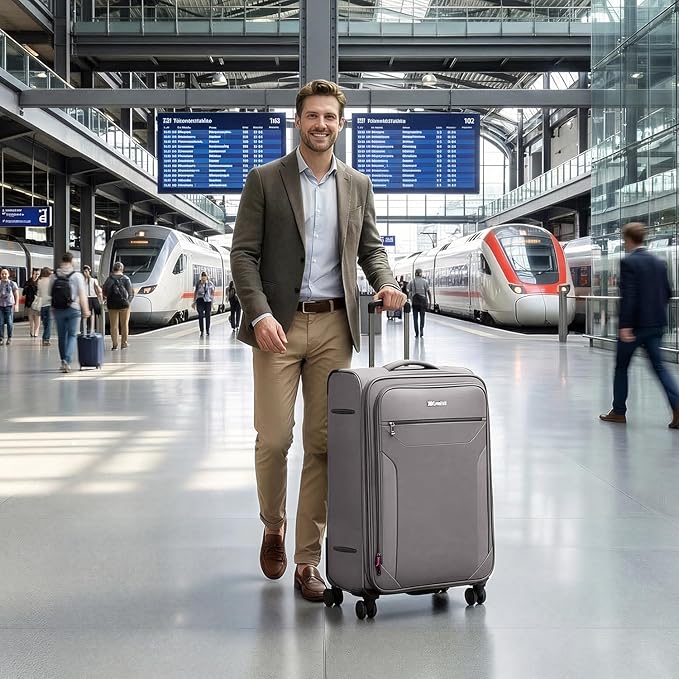 28 Inch Softside Expandable 20% Checked Luggage w/TSA LOCK and Spinner Wheels,Lightweight Upright Softshell Luggage for Men/Women（Grey,28in）
