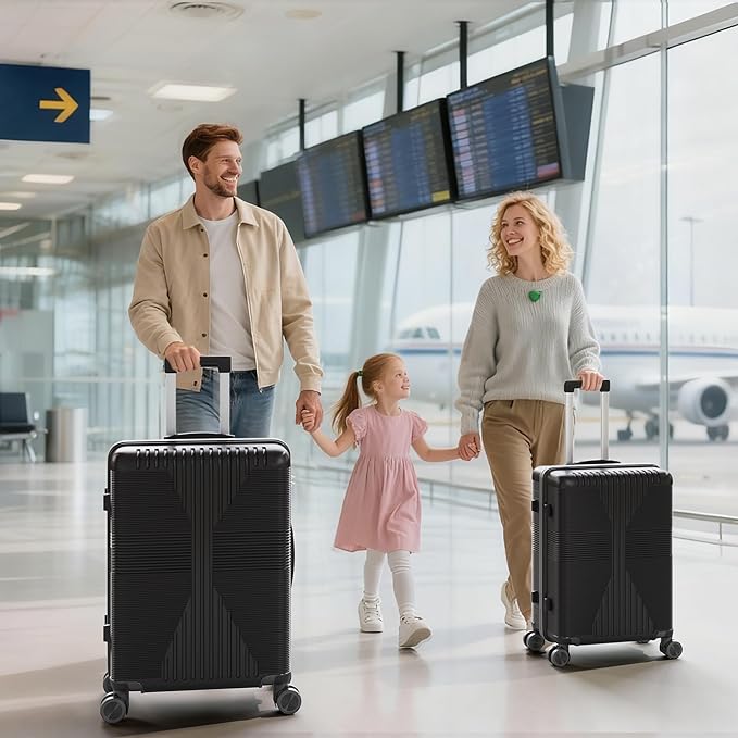 Karl home Luggage Sets 3 Piece, PP Hard Case Suitcase Set with Built-in Lock Spinner Wheels, Lightweight Durable Carry on Luggage for Business Travel - Black (20"/24"/28")