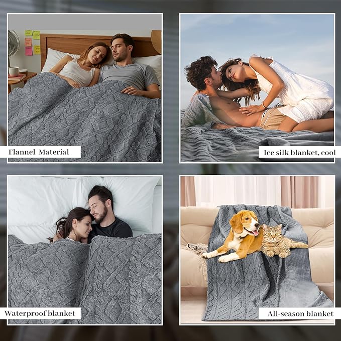 King Size Waterproof Blanket for Bed Couch, 80'' x 60'' Double Side Leakproof Reversible Sherpa Flannel Fleece 3-Layer Lightweight Blanket, Absorbs 50oz, Gray, Machine Washable