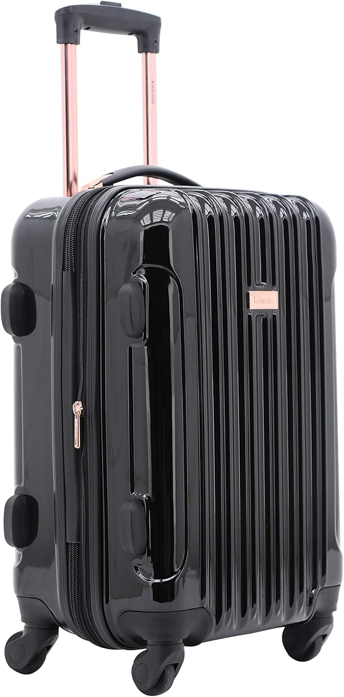 kensie 3 Piece "Alma" Light Metallic Style TSA-Lock Spinner Luggage Set, Midnight Black Option