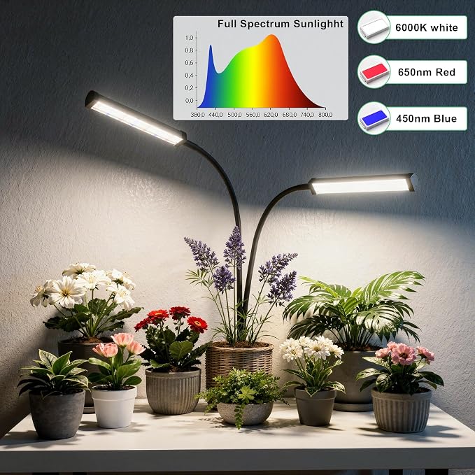 Grow Light 100W 6000K, Super Bright White Desktop Clip Plant Lamp | Desk Lamp for Pot Seedlings Succulents Seeds Indoor Plants Growing,Bendable Gooseneck & Timer 4 8 12 H