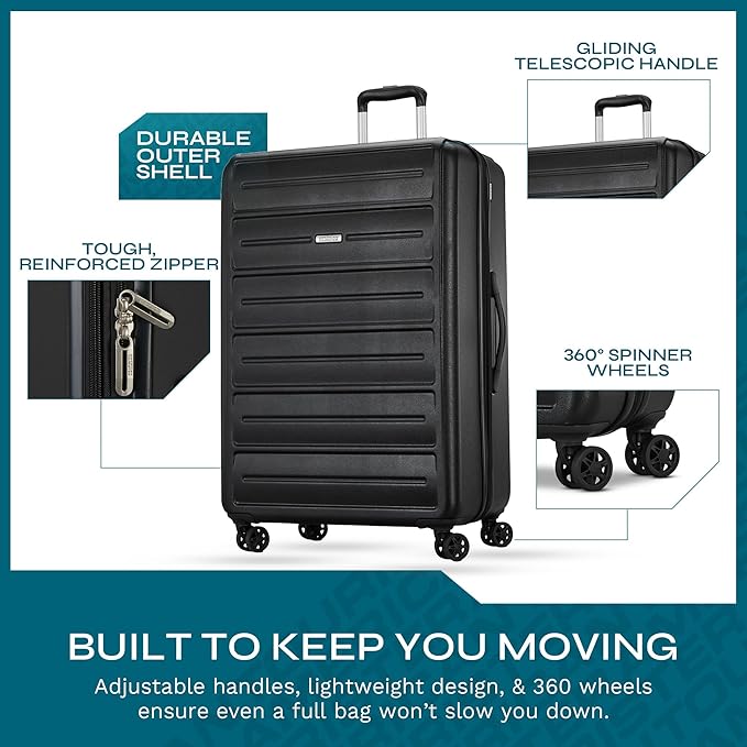 American Tourister Westridge Hardshell Luggage Set - 2 Piece Set - 20/28" Carry-On & Large Checked Luggage Set with Spinner Wheels - Expandable Hard Suitcases for Travel - Hard ABS Shell - Black