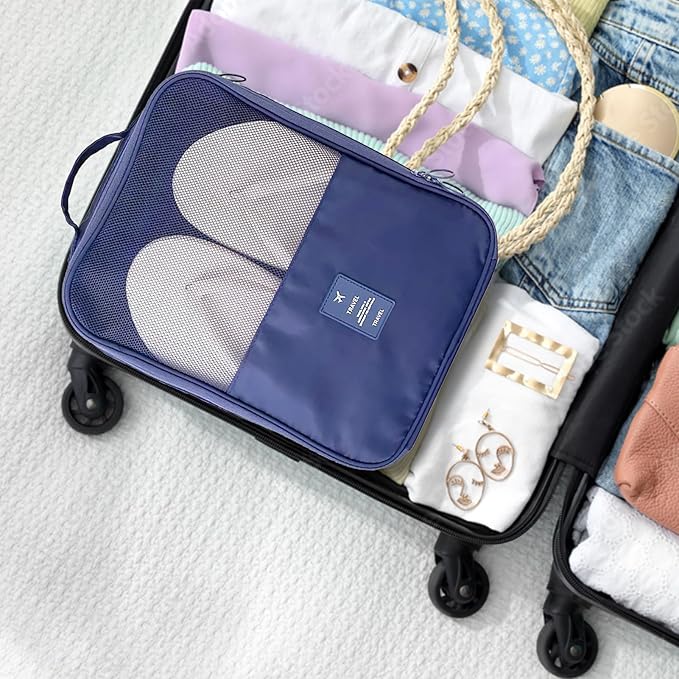 Shoe Bags - Holds 3 Pair of Shoes, Travel Essentials for Flying Carry On Luggage - Blue