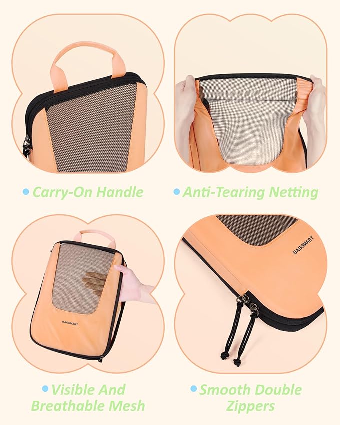 BAGSMART Compression Packing Cubes for Travel, 6/5/4set Lightweight Packing Organizers, Summer Travel Essentials Suitcase Organizer Bags Set