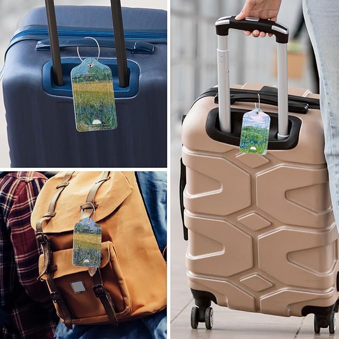 Rimilak 3 Pcs PU Leather Luggage Tags for Suitcase, Travel Cruise Luggage Tag with Privacy Flap, Name ID Label and Metal Loop for Women Men Baggage Handbag School Bag Backpack, Field Tree