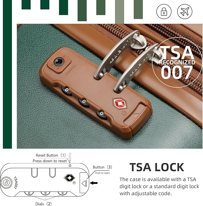 LARVENDER Luggage Sets 3 Piece Expandable Carry on Luggage 22x14x9 Airline Approved Hardshell Suitcase with Wheels TSA Lock, Lightweight Suitcase Set for Women with Travel Backpack, Green