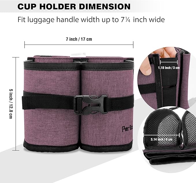 Luggage Cup Holder Attachment – Hands-Free Drink Carrier for Coffee Mugs, Bottle and Tumblers, Essential Travel Accessory, for Flight Attendants & Travelers