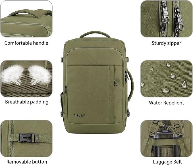 Travel Backpack, Extra Large 50L Expandable Backpack for Men Women, Carry On Backpack For Airplanes, Travel Essentials Luggage Suitcase Daypack Travel Gift Weekender Bag, Army Green