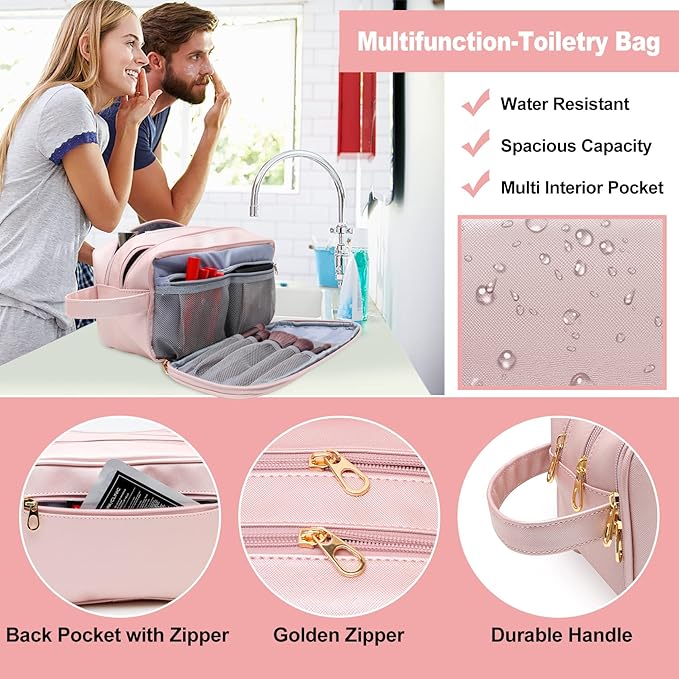 BAIMAY Large Toiletry Bag for Women, Pink Travel Makeup Organizer, Water-Resistant Cosmetic Dopp Kit with Compartments, Ideal Gift for Girls & College Dorm Essentials