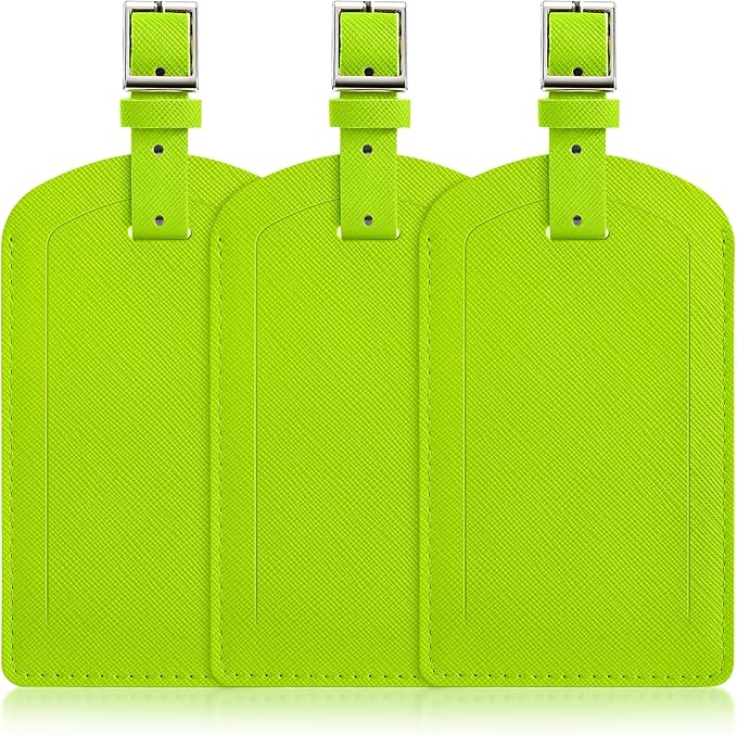 3 Pack Luggage Tags for Suitcases, TSA Approved Bag Tags, Baggage Tags with Privacy Protection, Travel Essentials Luggage Accessories, Neon Green