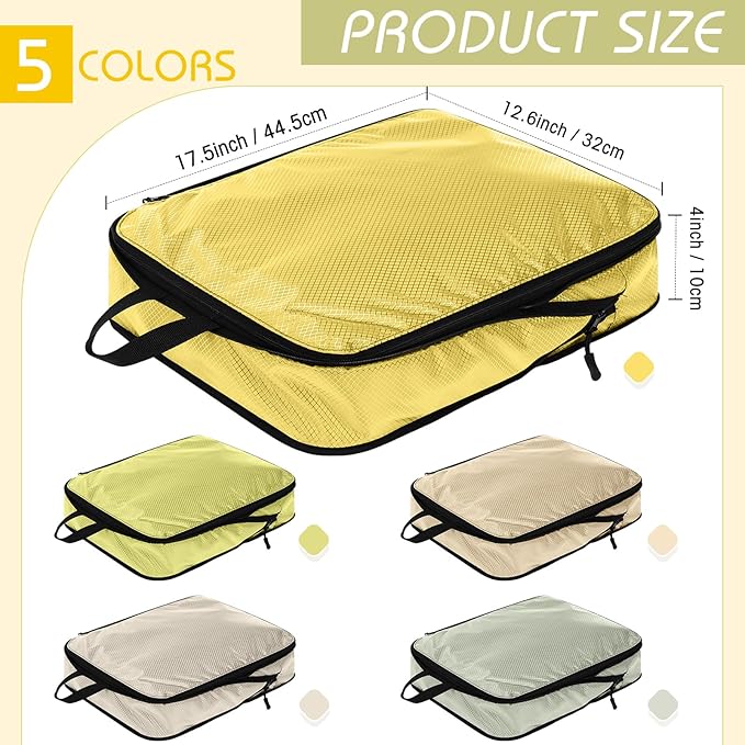 5 Pack Compression Packing Cubes for Travel Space Saving Cubes Luggage Organizer for Suitcase(Cream,L)