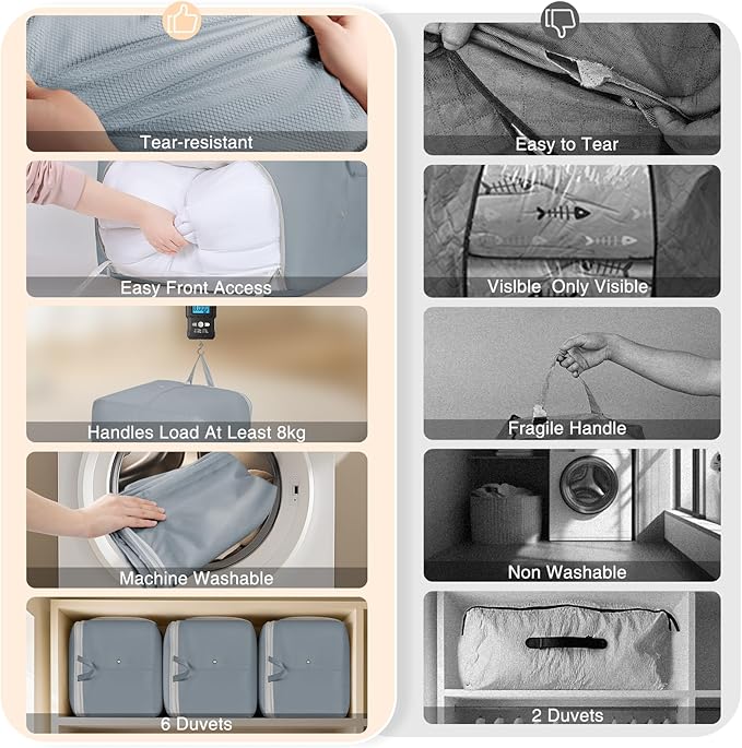 Comforter Storage Bag - 130L Blanket Storage Bags Front-opening Ultra Space Saving Self Compression Organizer, Washable Compression Bags for Storage Comforter Blanket, 2 Pack, Grey