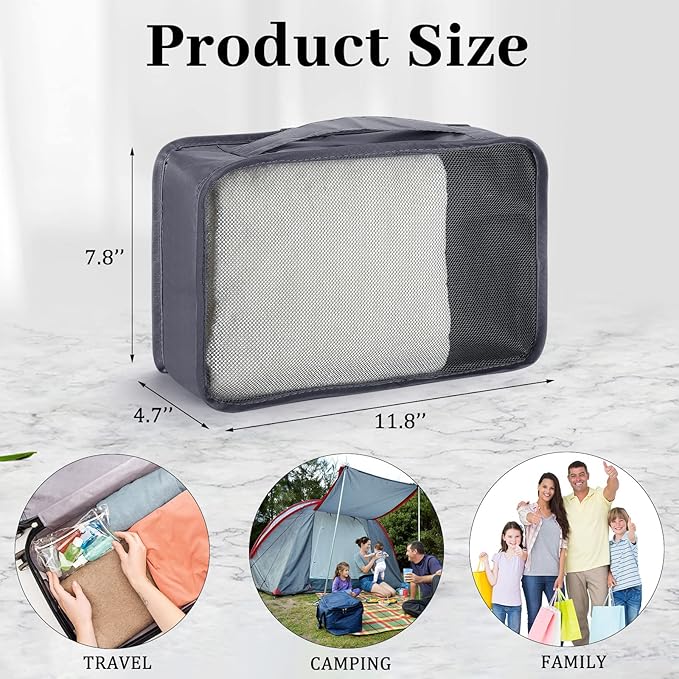 Woanger 12 Pcs Small Packing Cubes for Travel, Light Packing Cubes for Suitcases Mesh Luggage Organizer Bags Travel Accessories Essentials 12 x 8 x 5 Inch(Grey)