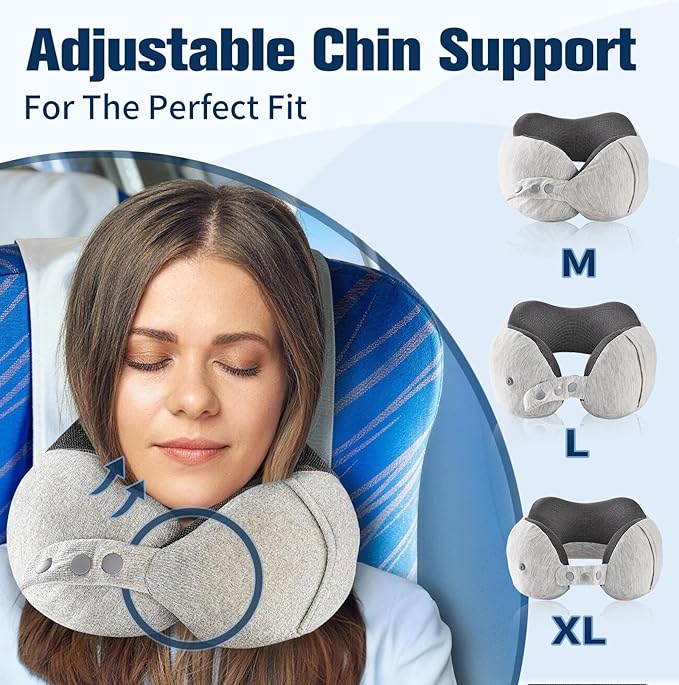 Neck Pillow for Traveling, Travel Pillows for Airplanes,100% Pure Memory Foam Travel Neck Pillow, Adjustable Flight Pillow, Portable Plane Accessories with Eye Mask, Earplugs, Carry Bag