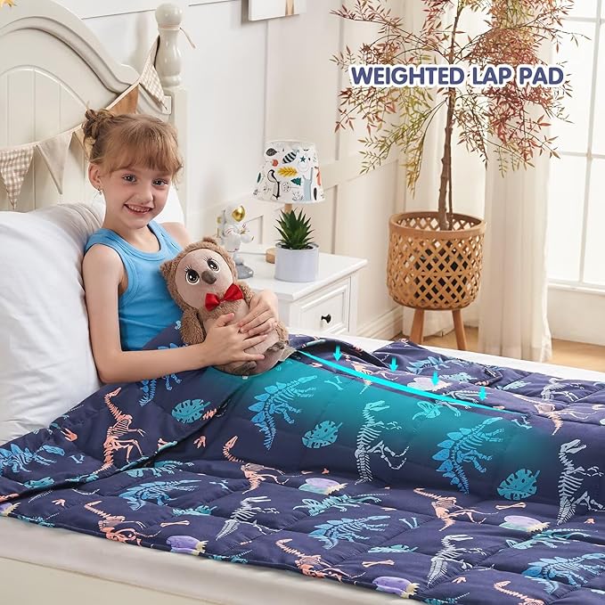 yescool Dinosaur Weighted Blanket 3 Pounds Cooling Weighted Lap Blanket, Navy Breathable Heavy Blankets, Weighted Throw Blankets Gifts for 20-40lbs, 36"x48"