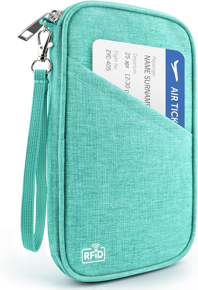 Passport Holder Family RFID Travel Document Organizer for Women Waterproof Passport Wallet Men Portable Case for Cards, Boarding Pass, ID, Money, Tickets with Zipper