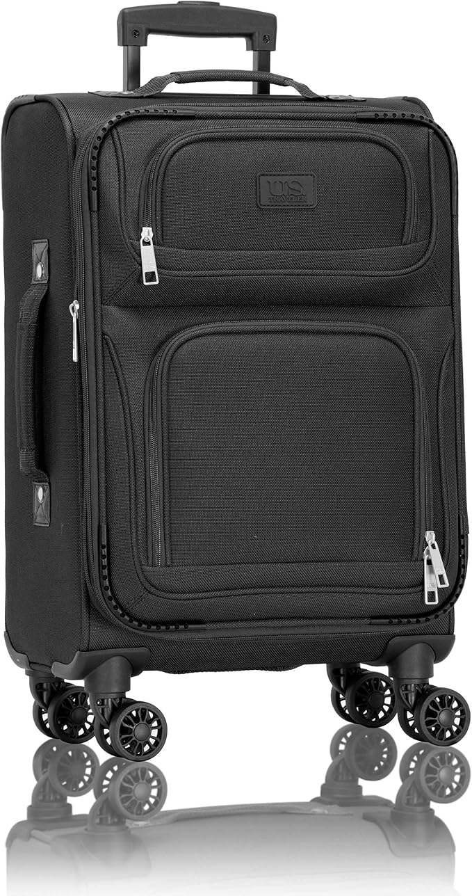 U.S. Traveler Rio Lightweight Softside Rolling Carry-on Suitcase, 4-Wheel Single, Black